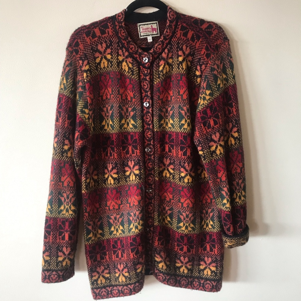 ALPACA Wool Fabulous Colorful Button Down Knee Length Sweater Dress Coat Large